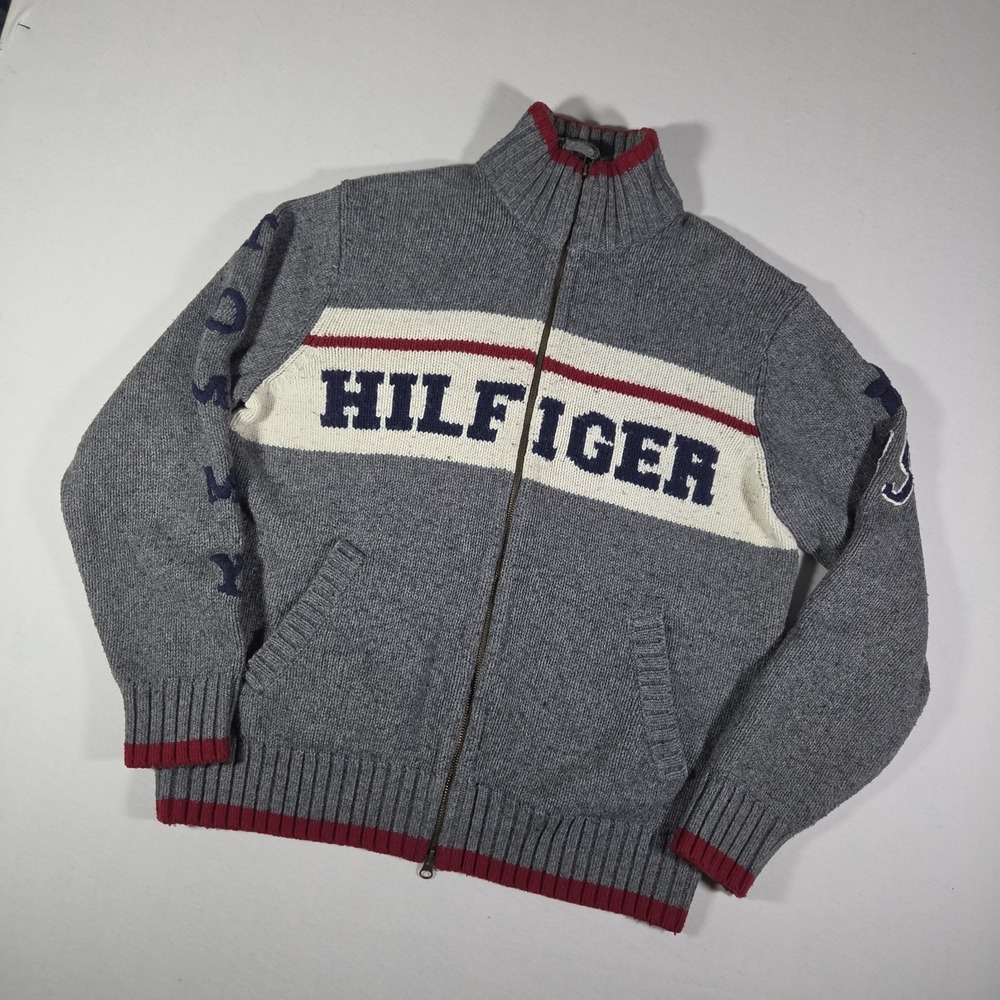 Vintage Tommy Hilfiger Cardigan Full Zip Knit Big Logo Y2K Mens‎ Large